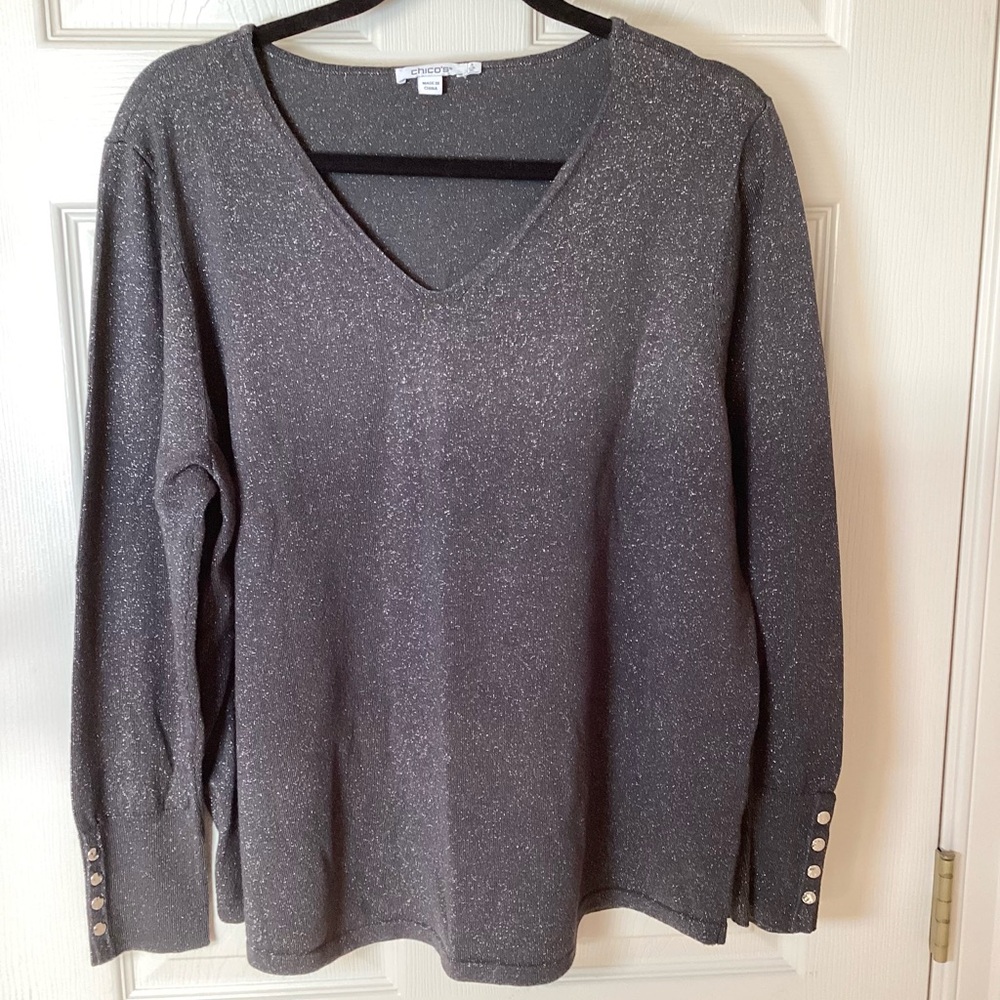 Chico's Shimmering Gray Knit Long Sleeve Top - Size L / Chico’s 3